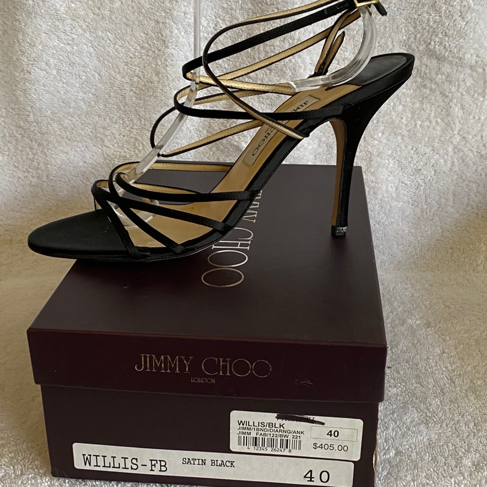 Jimmy Choo Willis Satin Black Strappy Heels